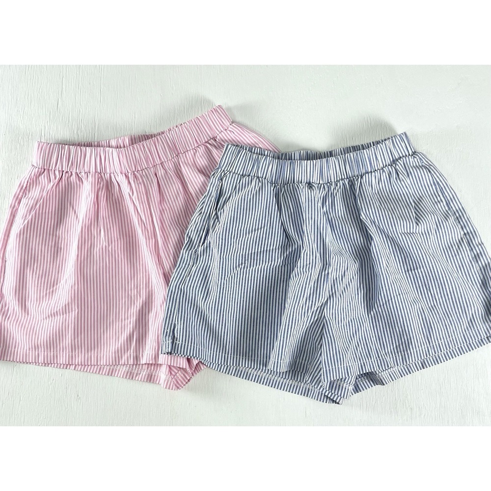 Set Of 2 Pinstriped Sunday Boxer Style Shorts Women's‎ Pink Blue Casual Size M
